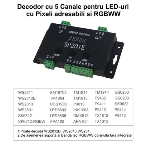 CONTROLER DMX512 ADRESABIL PIXEL LED SP201E