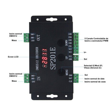 CONTROLER DMX512 ADRESABIL PIXEL LED SP201E